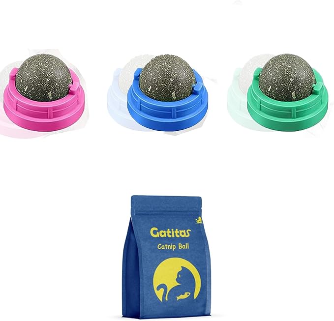 GATITOS Catnip Balls 1 Pcs, Catnip Ball for Cats Wall, Safe Healthy Kitten Chew Toys, Teeth Cleaning Dental Wall Treats, Edible Cats Lick Kitten Chew-PurrikoPets