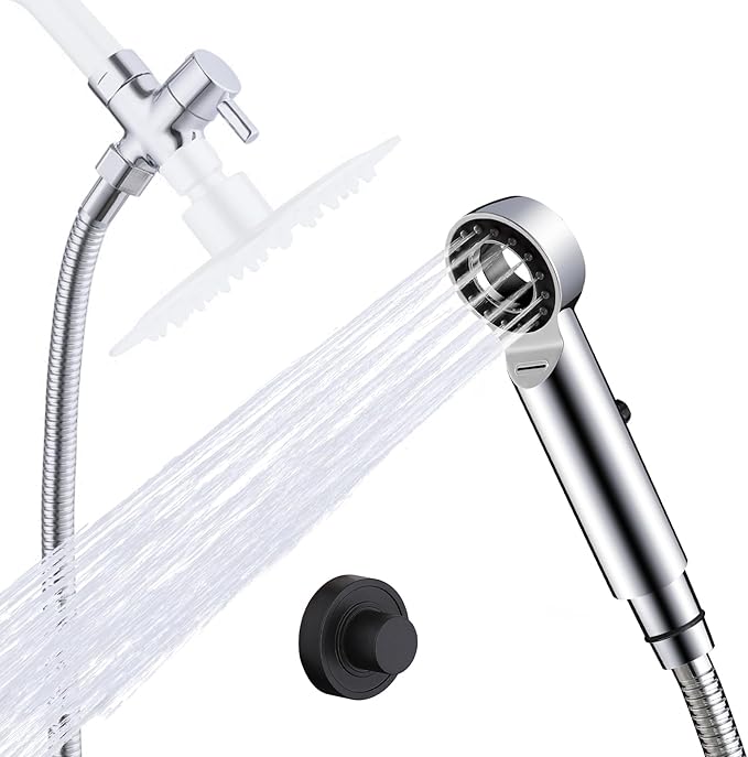 Dog Shower Attachment, 3 Mode Handheld Sprayer with ON/OFF Switch, G1/2" Metal Diverter, 100 Inches Stainless Steel Hose, No Drill Holder, for Pet and Dog Washing in Bathroom-PurrikoPets