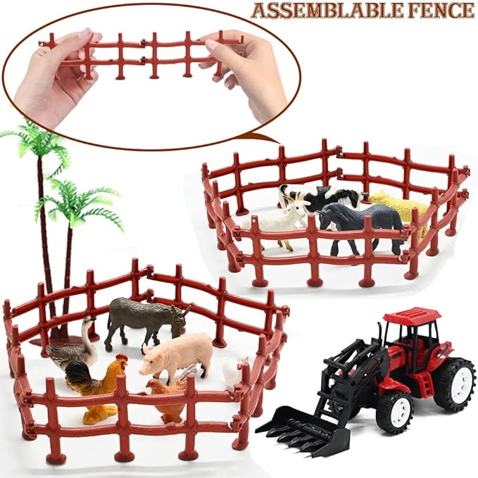 Farm Animals Figures Playset, 40 Pcs Farm Toy Tractor with Plastic Farm Animals Figurines, Farmer and Fence Farm Playset, Farm Figures Farmer Truck Toy with Trailer for Kids Boys Girls Toddlers 3+-PurrikoPets