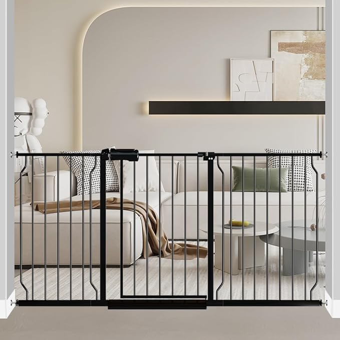Fairy Baby Extra Wide Baby Gate Black 62-67 Inch Wide, Walk Through Pressure Mounted No Drill, Long and Large Tension Gate for Pet and Kids-PurrikoPets