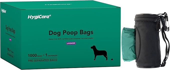 Extended Dog Poop Bags with Dispenser, 1000 Count, Pre-Separated, Lavender Scent, Eco-friendly Material, Extra Thick, 100% Leakproof, 8"x 15.6", Green-PurrikoPets
