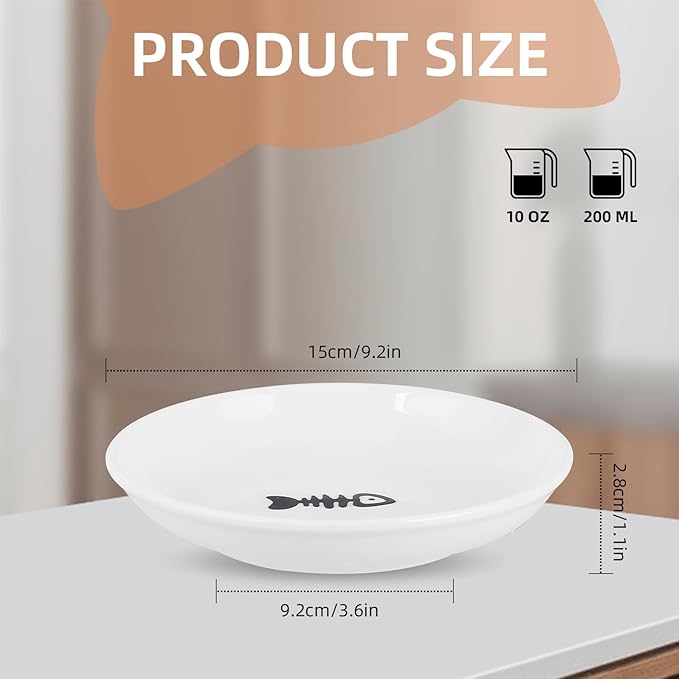 6 Pack Cat Food Bowl, Ceramic Cat Bowls, Anti Whisker Fatigue Cats Bowl Set,5.5 Inches Shallow Wide Kitten Plates for Food and Water (Fishbone Style)-PurrikoPets