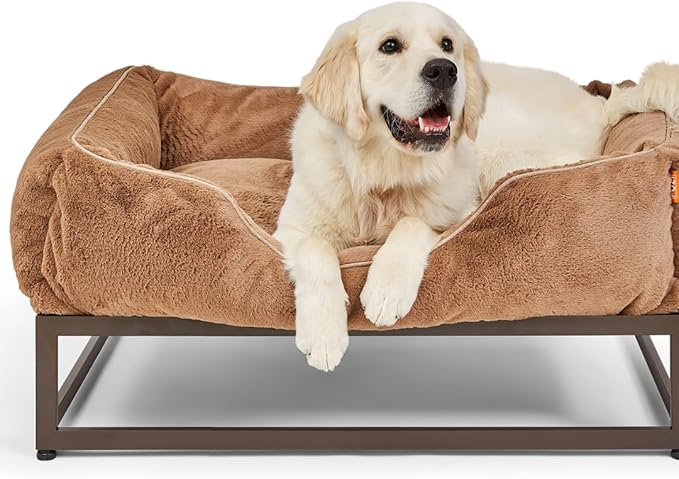 FUZI Luxury Aesthetic Dog Bed for Large Dogs with Washable Cover, Pet Couch, Pet Bed with Sides, Non-Slip Bottom, Soft and Durable Calming Dog Bed, Faux Rabbit Fur, Large 31.75x23.6x9.5 Light Brown-PurrikoPets