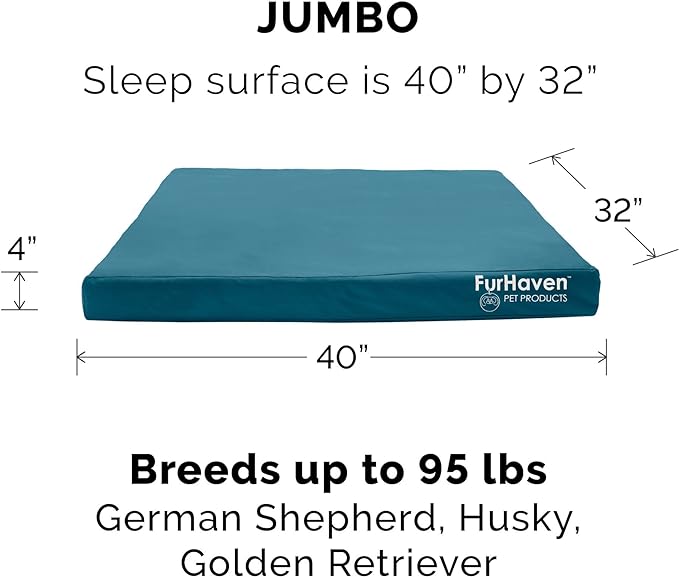 Furhaven Water-Resistant Cooling Gel Dog Bed for Large Dogs w/ Removable Washable Cover, For Dogs Up to 95 lbs - Indoor/Outdoor Logo Print Oxford Polycanvas Mattress - Deep Lagoon, Jumbo/XL-PurrikoPets