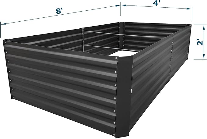 8x4x2FT Metal Raised Garden Bed Kit, Galvanized Outdoor Garden Bed Planter Box for Vegetables, Flowers, Herbs, Succulents and More, Black-PurrikoPets
