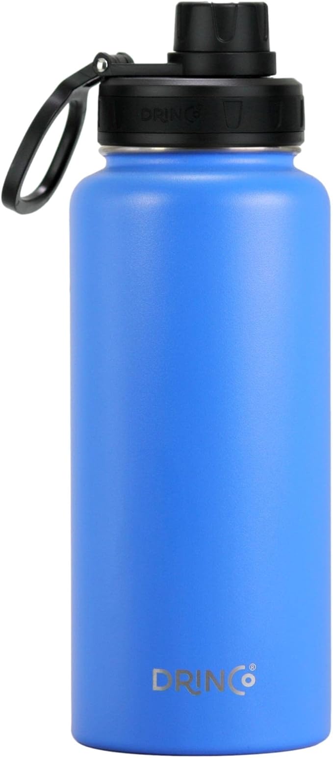 DRINCO Stainless Steel Water Bottle Spout Lid Vacuum Insulated Double Wall Water Bottle Wide Mouth (40oz 32oz 22oz 18oz 14oz) Leak Proof Keep Cold Sport Camping Hiking (32 oz, 32oz Royal Blue)-PurrikoPets