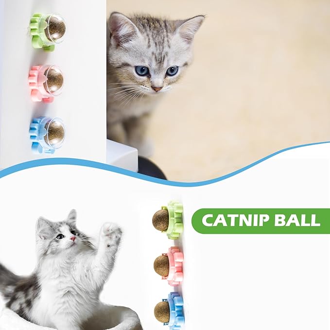 4 Pack Catnip Balls Roller Wall Ball for Cats Spinning Catnip Station Licking Balls Organic Cat nip Chew Ball for Teeth Cleaning & Play-PurrikoPets