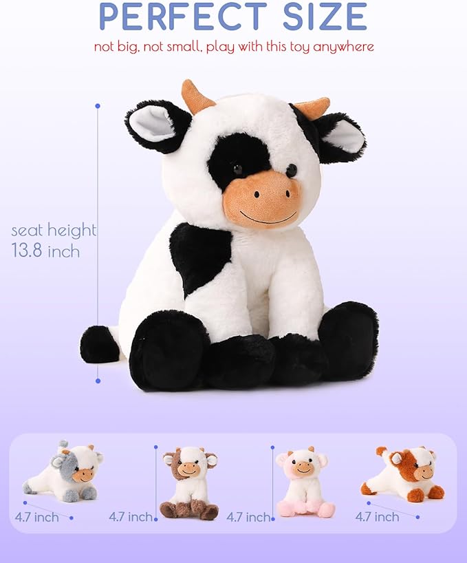 5 Pieces Cow Stuffed Animals for Boys Girls, 1 Mommy Cow with 4 Babies Soft Plush Toy Set Gifts for Kids Children 3 4 5 6 7 8 9 Years, Christmas, Birthday, Party Decorations-PurrikoPets