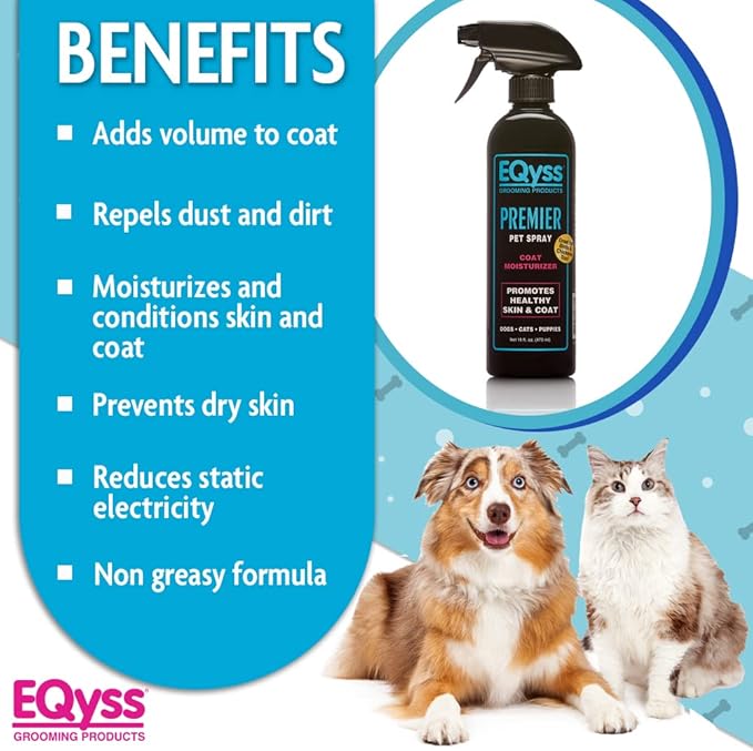 EQyss Premier Pet Spray - Moisturizes & Conditions for Healthy Skin & Coat, Non- greasy, Repels Dust & Dirt - Great for Dogs, Cats, Puppies (16 oz)-PurrikoPets