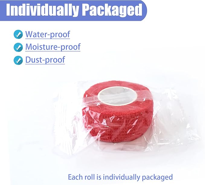 9 Pack 1" x 5 Yards Self Adhesive Bandage Wrap Self Stick Wrap for Ankle, Wrist, Finger, Sports, Breathable Cohesive Vet Tape for Pets (Red)-PurrikoPets