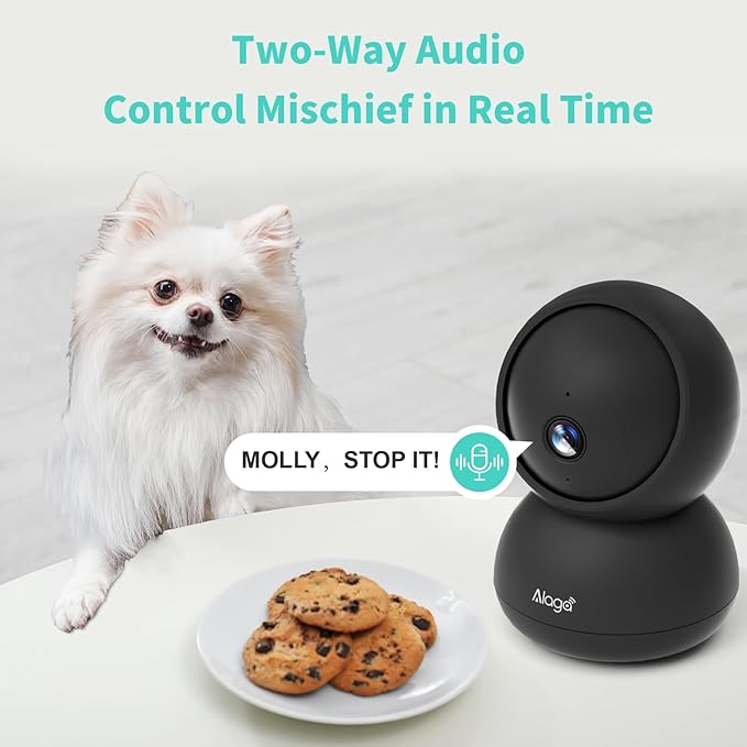 Alaga 3K Pet Camera, Dog Monitor with Phone App, 360° Pan/Tilt, Night Vision, Speaker, WiFi Cameras for Dog/Cat, Compatible with Alexa & Google Assistant, Black, Includes 1-Year Pet Time Album-PurrikoPets