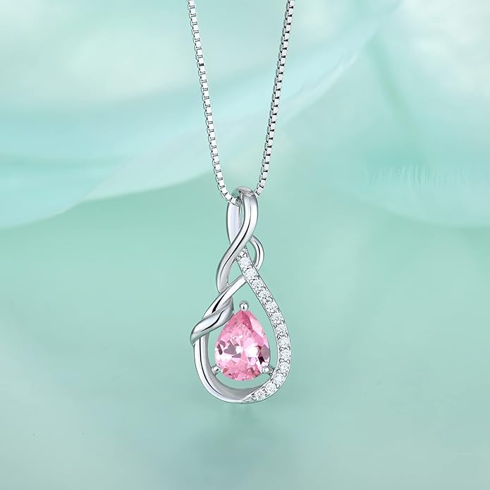 STARCHENIE Infinity Teardrop Pendant Necklace for Women 925 Sterling Silver Birthstone Jewelry