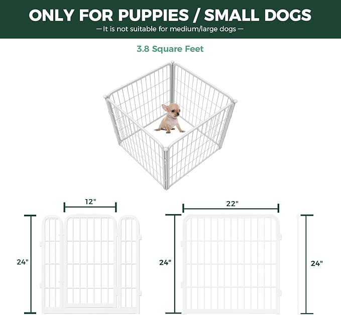 FXW Homeplus Unleashed Indoor Dog Playpen - Stress-Free and Safe Play, Heavy Duty 24 Inch 4 Wire Panels Dog Pen for Puppy and Small Dogs, White│Patented-PurrikoPets