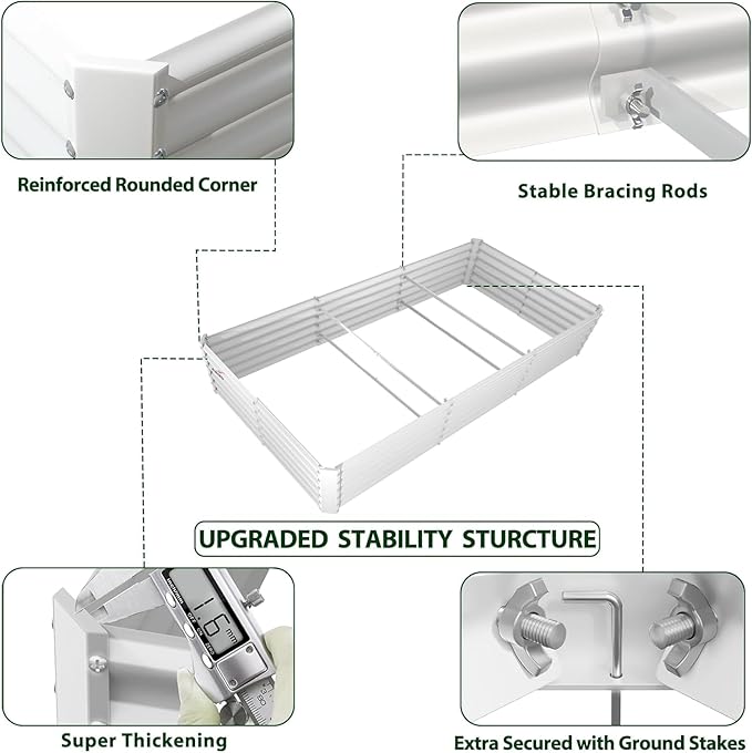 A ANLEOLIFE 8X4X1.5 ft Galvanized Raised Garden Bed, Rectangle Above Ground Modular Metal Planter Boxes Outdoor for Vegetables Flowers Herbs, Anti-Rust & Easy-Setup, Antique White-PurrikoPets