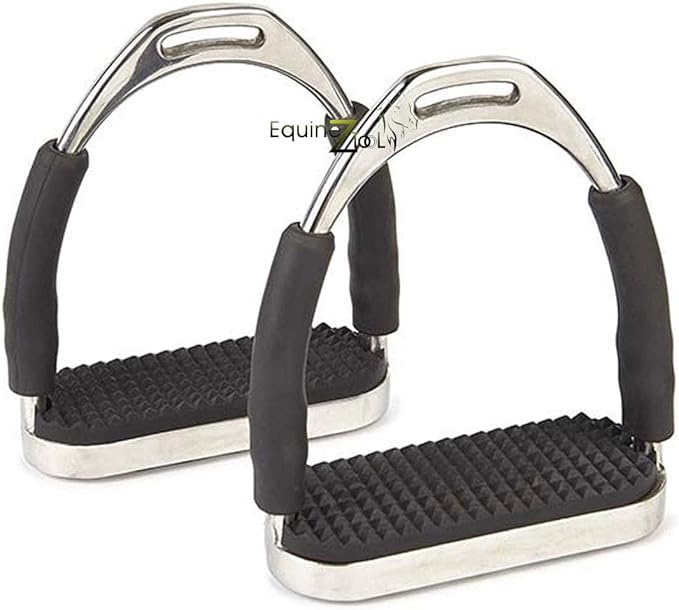 Flex Stainless English Saddle Stirrups Iron Pads Knee Ankle Stress Pain Relief-PurrikoPets