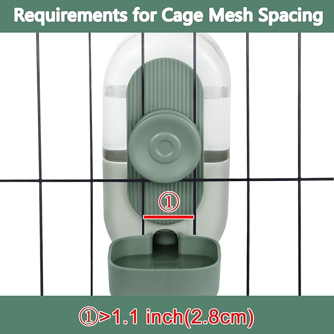 28oz Hanging Automatic Water Dispenser，Rabbit Water Bottle,Bunny Guinea Pig Ferret Water Bowl for Cage,Suitable for Small Animal Puppies(Cage Grid Spacing Over 1.2'') (Green)-PurrikoPets