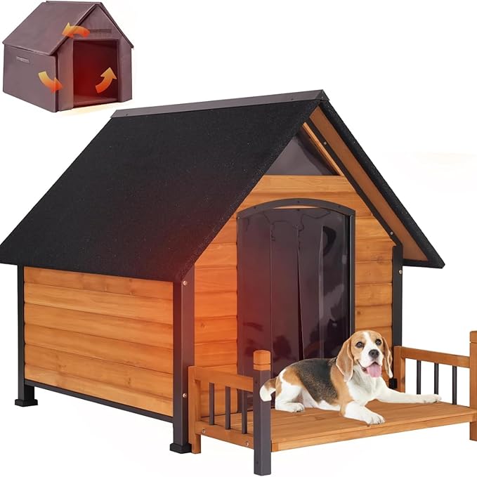 Dog House Outdoor Insulated, Sturdy & Warm Winter Puppy Shelter, 45" L Large Dog Kennel with Chew-Proof Iron Frame, Suitable for Small to Large Dogs(Brown)-PurrikoPets