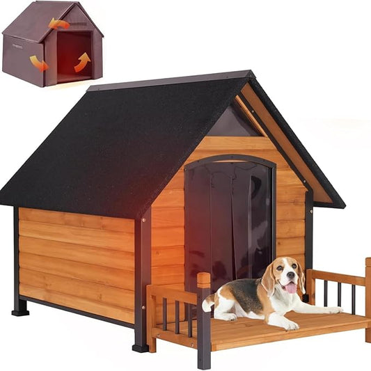 Dog House Outdoor Insulated, Sturdy & Warm Winter Puppy Shelter, 45" L Large Dog Kennel with Chew-Proof Iron Frame, Suitable for Small to Large Dogs(Brown)-PurrikoPets