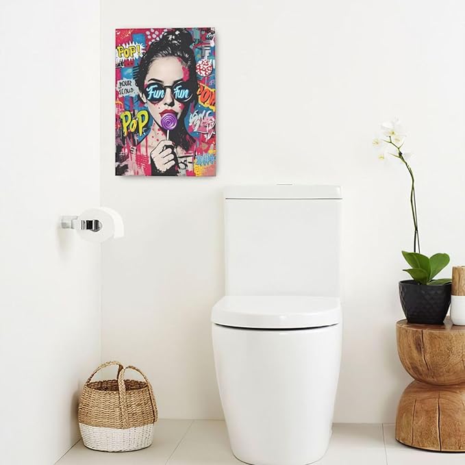 Fashion Women Wall Art Glam Modern Artwork for Girls Banksy Street Graffiti Pop Art Canvas Pictures Painting Print Framed Decorations Gifts for Bedroom Living Room Office 16"x24"-PurrikoPets