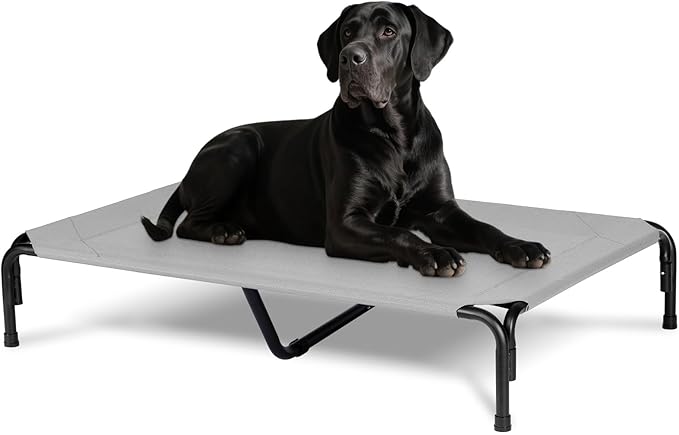 Elevated Dog Bed for Outdoor, XXL Raised Dog Cot Indestructible with Washable Mesh, Cooling Summer Pet Cot Chew Proof for Outside Camping Travel, 51 inch Grey-PurrikoPets