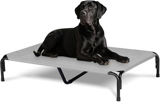 Elevated Dog Bed for Outdoor, XXL Raised Dog Cot Indestructible with Washable Mesh, Cooling Summer Pet Cot Chew Proof for Outside Camping Travel, 51 inch Grey-PurrikoPets
