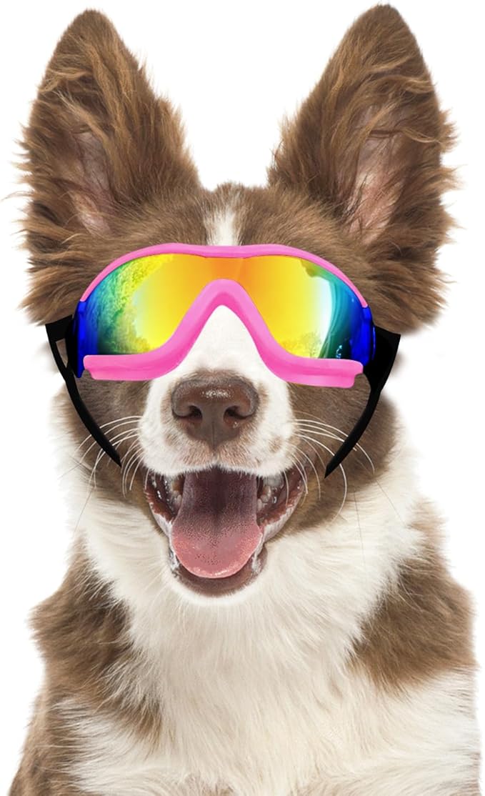 Dog Goggles Dog Sunglasses for Medium to Large Breed Anti-UV Eye Protection with Adjustable Straps- Pink-PurrikoPets