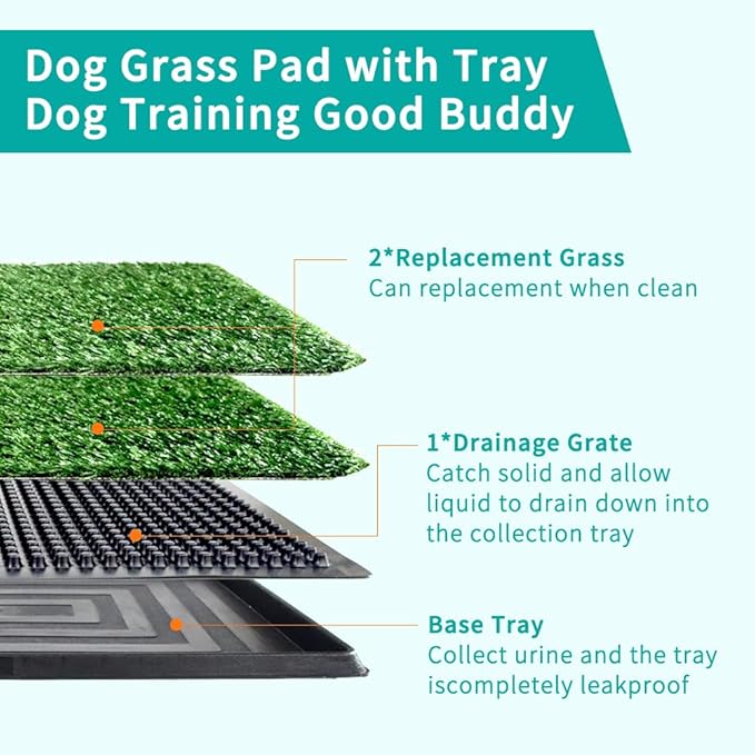 Dog Grass Pad with Tray 30"X20" - Portable Artificial Turf Potty Training Pee Mat for Large or Medium Dogs, Indoor/Outdoor Dog Litter Box for Balcony/Patio, Washable Reusable Fake Grass-PurrikoPets