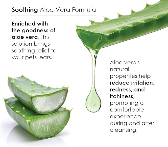 Ear Cleansing Solution with Aloe Vera for Dogs & Cats, Anti-Irritant Formula with Neutral pH and Aloe Vera, Deodorize & Gently Clean - 8 fl oz-PurrikoPets