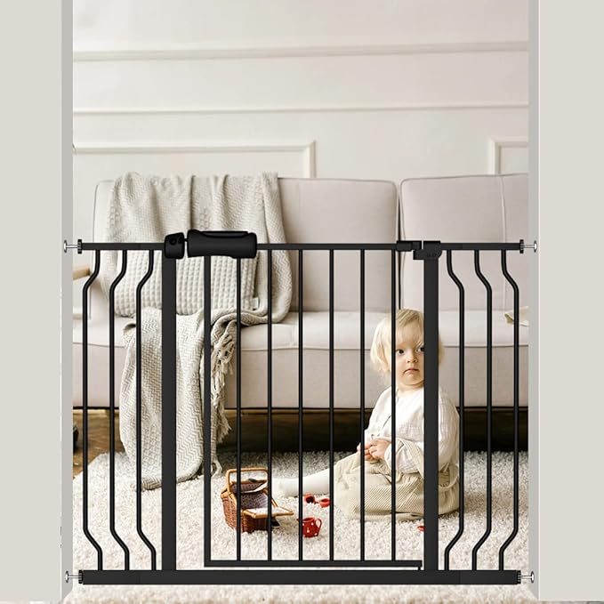Extra Wide Black Baby Gate 38.5-43.5 Inch Walk Through Pressure Mounted Safety Gate No Drill Tension Metal Gate for Dog Cat and Infant Toddler-PurrikoPets