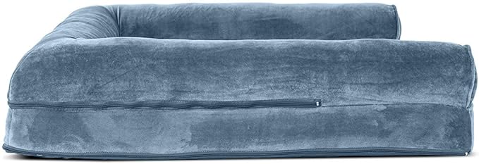 Furhaven Orthopedic Dog Bed for Large Dogs w/ Removable Bolsters & Washable Cover, For Dogs Up to 95 lbs - Faux Fur & Velvet Sofa - Harbor Blue, Jumbo/XL-PurrikoPets