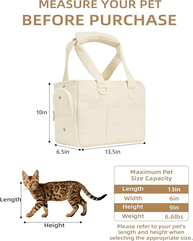 Dog Purse Carrier for Small Dogs Rabbit cat with Large Pockets, Cotton Bag, Dog Carrier Soft Sided, Collapsible Travel Puppy Carrier (Beige, 13.6" L x 6.5" W x 10" H)-PurrikoPets