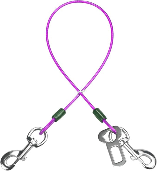 Dog Seat Belt Harness for Car,Dog Seatbelt of Coated Wire Leash Safety Restraint,No Chew Tether Cable Vehicle,Double Clips & Latch (Purple, 24 inch/60 CM)-PurrikoPets