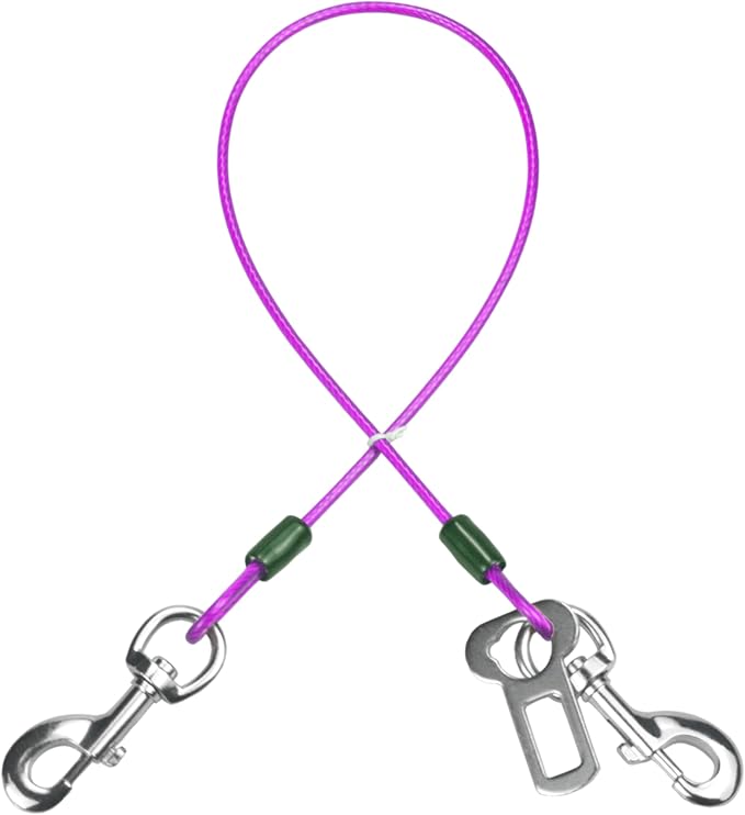 Dog Seat Belt Harness for Car,Dog Seatbelt of Coated Wire Leash Safety Restraint,No Chew Tether Cable Vehicle,Double Clips & Latch(Purple, 32 inch/80 CM)-PurrikoPets