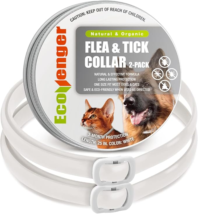 EcoVenger Flea & Tick Collar Repellent 2-Pack White, Fits Both Dogs & Cats, Built-in Pant-Based Formula Strong Repellency Slow Release, Lasting Deterrence and Protection, Pleasant Aroma, Waterproof-PurrikoPets