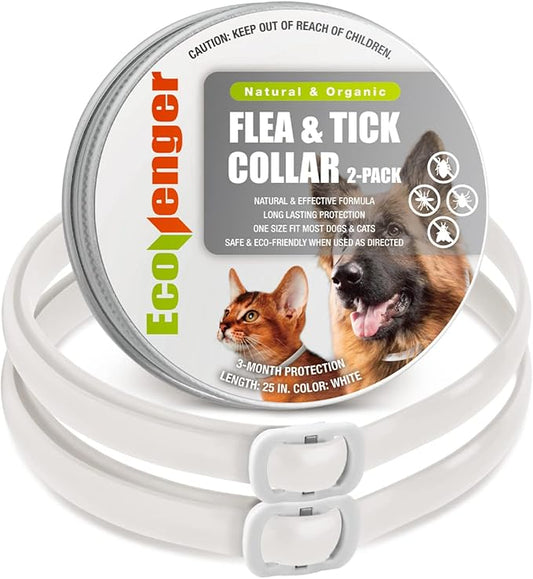 EcoVenger Flea & Tick Collar Repellent 2-Pack White, Fits Both Dogs & Cats, Built-in Pant-Based Formula Strong Repellency Slow Release, Lasting Deterrence and Protection, Pleasant Aroma, Waterproof-PurrikoPets