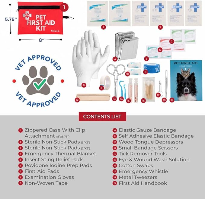 Dog First Aid Kit 3-Pack – 2 Hard-Sided & 1 Compact Travel Pet First Aid Kits – Vet-Approved Emergency Supplies with First Aid Guide, Tick Remover, Thermal Blanket for Hiking, Camping, Car, RV-PurrikoPets