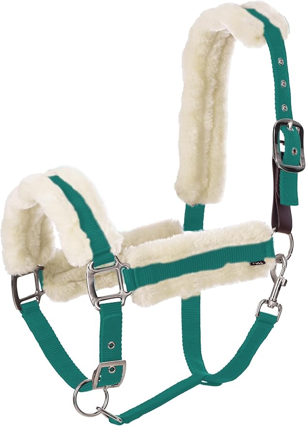 Equinavia Valkyrie Soft Ultra Fleece Padded Adjustable Breakaway Horse Halter - Turquoise/White - Warmblood-PurrikoPets