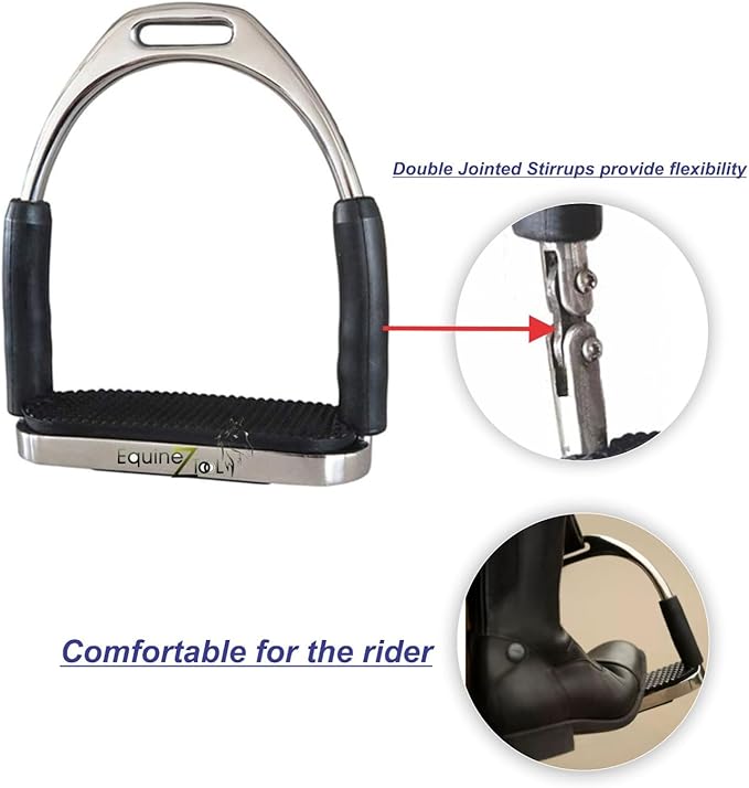 Flex Stainless English Saddle Stirrups Iron Pads Knee Ankle Stress Pain Relief-PurrikoPets