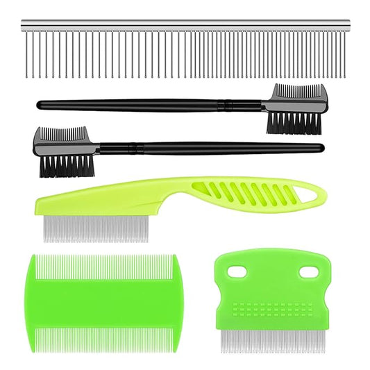 Flea and Lice Comb for Cats and Dogs - 2-in-1 Metal Round Smooth Teeth Pet Grooming Comb - Tear Stain and Mucus Crust Remover - Removes Floating Hair, Tangles, Dander (Green)-PurrikoPets