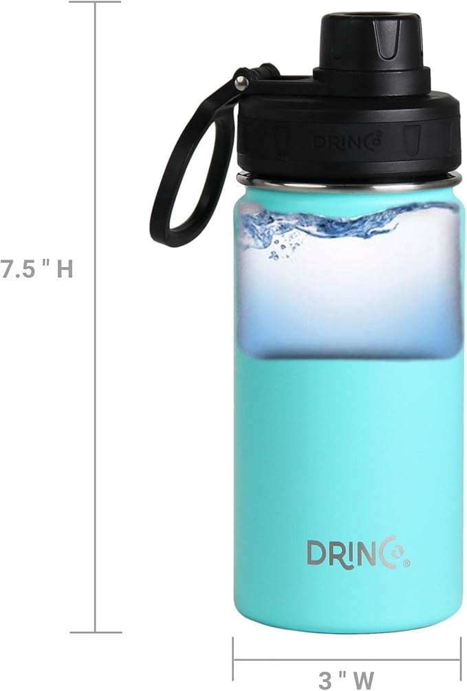 DRINCO Stainless Steel Water Bottle Spout Lid Vacuum Insulated Double Wall Water Bottle Wide Mouth (40oz 32oz 22oz 18oz 14oz) Leak Proof Keeps Cold or Hot (14 oz, 14oz Teal)-PurrikoPets
