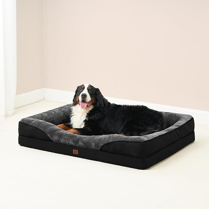 EHEYCIGA Memory Foam Dog Bed for Medium Size, Orthopedic Dog Sofa with Sides and Waterproof Liner, Washable Bolster Pet Bed Couch with Removable Cover, 30x20x6.5 Inch, Grey/Black-PurrikoPets
