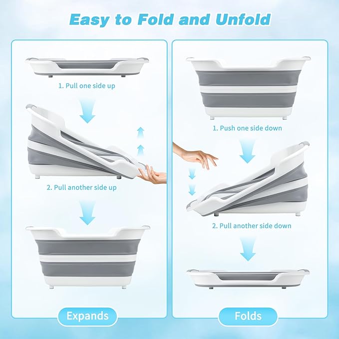 FHTONGE 7.13 Gal/27L Raised Collapsible Dog Bathtub with Drain Hair Catcher, Multifunctional Pet Washtub for Small to M Dog, Portable Puppy Tub Cat Shower Basin Laundry Basket Storage Organize Bucket-PurrikoPets