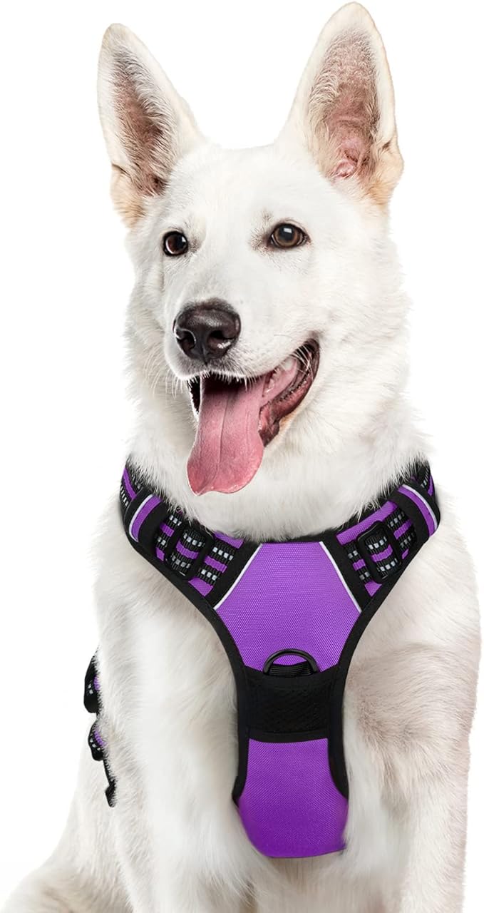 Eagloo Dog Harness for Large Dogs, No Pull Service Vest with Reflective Strips and Control Handle, Adjustable and Comfortable for Walking, No Choke Pet Harness with 2 Metal Rings, Purple, XL-PurrikoPets