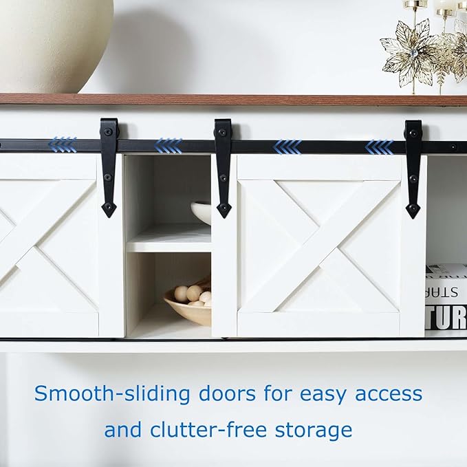 Entryway Table with Storage, Farmhouse Buffet Cabinet Coffee Bar Kitchen Island with Sliding Barn Doors & Shelves, Console Table for Kitchen, Dining Room, Living Room, White-PurrikoPets