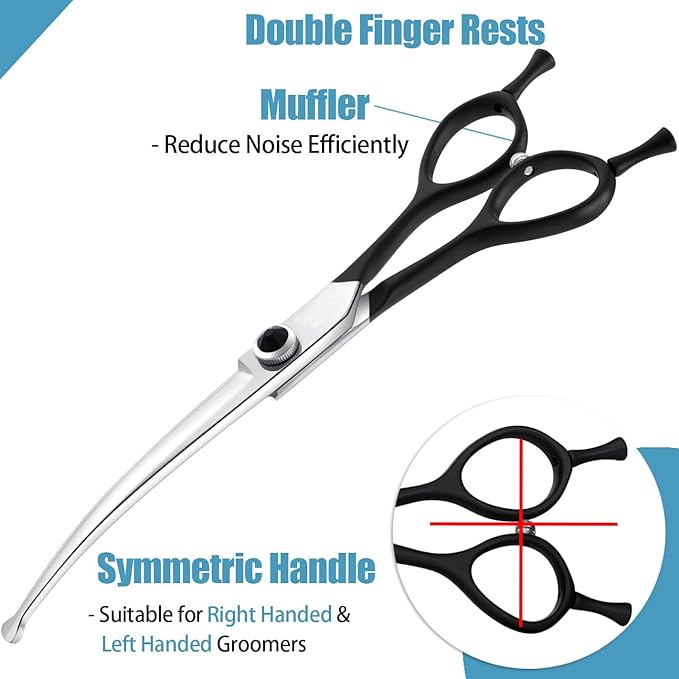 Dragon Creek 6.5" Downward Curved Dog Grooming Scissors Shears for Grooming Face and Paws Safety Round Tips Shears Trimming Cutting Scissors for Dog Cat Pet Black-PurrikoPets