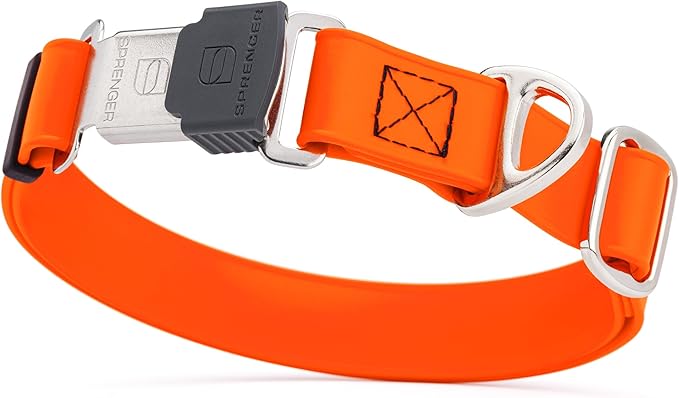 Dogline Biothane Waterproof Dog Collar with Herm Sprenger Stainless Steel Quick Release Buckle – Heavy Duty Tactical Durable Collar for Dogs – Comfortable and Safe Pet Collar, W 3/4" L 12-19", Orange-PurrikoPets