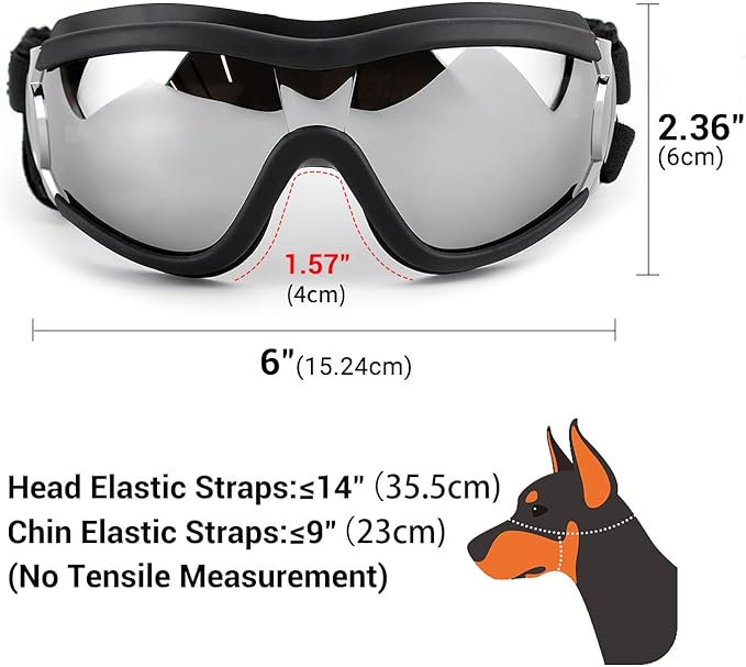 Dog Goggles Dog Sunglasses for Medium to Large Breed Anti-UV Eye Protection with Adjustable Straps- Silver-PurrikoPets