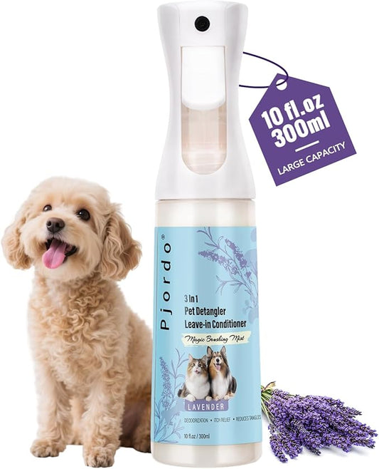 Dog Detangler Grooming Spray 10 Fl Oz, Leave in Pet Conditioner for Hair Dematting, Dry Skin & Pet Fur Shedding, Deodorization & Itch Relief & Reduces Tangles, Suitable for All Coat Types-PurrikoPets