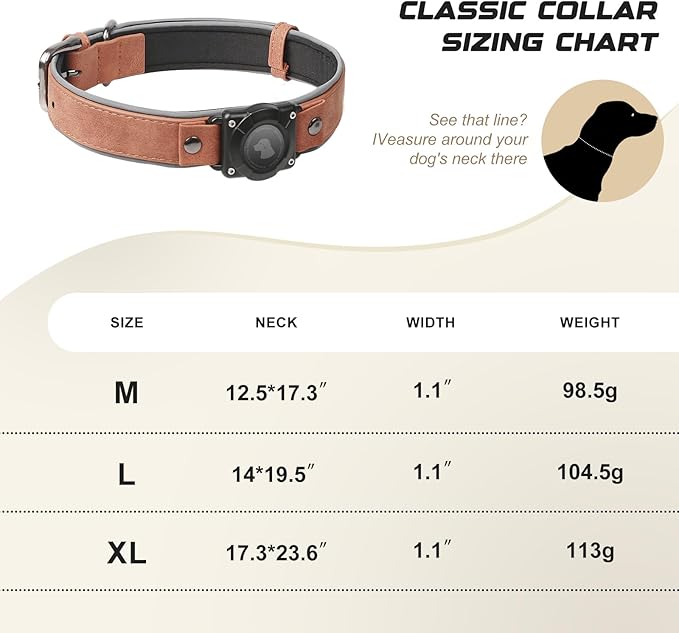AirTag Dog Collar - Leather Dog Collar with Air Tag Holder | IPX8 Waterproof, Reflective, High - End, Adjustable Soft Padded | Dog GPS Tracker Collars Fit for Medium Large Dogs (Mahogany Brown, XL)-PurrikoPets