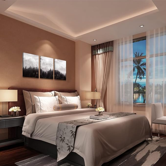 Framed Canvas Art - Boho Wall Decor Set of 3: Foggy Forest Trees Scenery for Living Room, Bedroom, Office, Farmhouse, Home Decoration-PurrikoPets